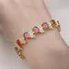 Oro Laminado Tennis Bracelet, Gold Filled Style with Garnet and White Cubic Zirconia, Polished, Golden Finish, 03.206.0007.3.07