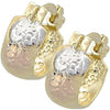 Oro Laminado Children Hoop, Gold Filled Style Flower and Heart Design, Diamond Cutting Finish, Tricolor, 02.21.0239