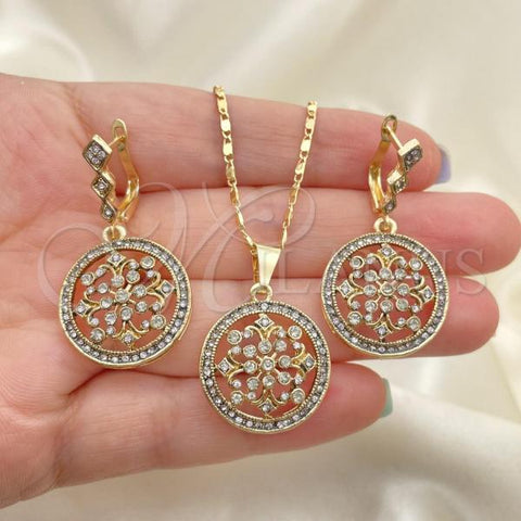 Oro Laminado Earring and Pendant Adult Set, Gold Filled Style with White Crystal and White Micro Pave, Polished, Golden Finish, 10.314.0004.1