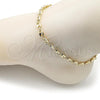 Oro Laminado Fancy Anklet, Gold Filled Style Puff Mariner Design, Polished, Golden Finish, 03.213.0234.10