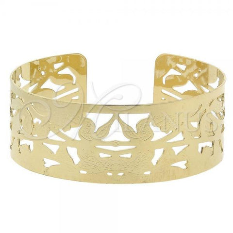 Oro Laminado Individual Bangle, Gold Filled Style Leaf Design, Diamond Cutting Finish, Golden Finish, 5.232.011 (25 MM Thickness, One size fits all)