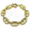 Oro Laminado Fancy Bracelet, Gold Filled Style Puff Mariner Design, Polished, Golden Finish, 03.429.0014.08