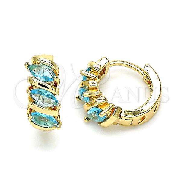 Oro Laminado Huggie Hoop, Gold Filled Style with Aqua Blue Cubic Zirconia, Polished, Golden Finish, 02.210.0648.2.15