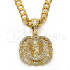 Oro Laminado Religious Pendant, Gold Filled Style Jesus Design, with White Micro Pave, Polished, Golden Finish, 05.120.0038