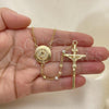 Oro Laminado Thin Rosary, Gold Filled Style Guadalupe and Crucifix Design, Diamond Cutting Finish, Tricolor, 09.380.0005.26