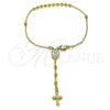 Oro Laminado Bracelet Rosary, Gold Filled Style Guadalupe and Cross Design, Polished, Golden Finish, 03.197.0002.08