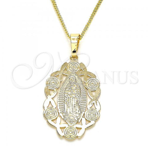 Oro Laminado Pendant Necklace, Gold Filled Style Guadalupe Design, Polished, Golden Finish, 04.106.0065.1.20