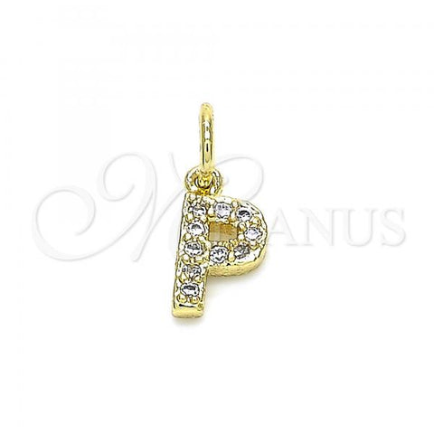 Oro Laminado Fancy Pendant, Gold Filled Style Initials Design, with White Cubic Zirconia, Polished, Golden Finish, 05.341.0034