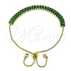 Oro Laminado Adjustable Bolo Bracelet, Gold Filled Style with Green Cubic Zirconia, Polished, Golden Finish, 03.341.0170.1.11