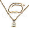 Oro Laminado Necklace and Bracelet, Gold Filled Style Cross Design, Polished, Golden Finish, 06.63.0264