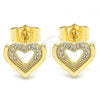 Oro Laminado Stud Earring, Gold Filled Style Heart Design, with White Micro Pave, Polished, Golden Finish, 02.156.0511