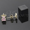 Oro Laminado Stud Earring, Gold Filled Style Teddy Bear Design, Pink Enamel Finish, Golden Finish, 02.64.0240 *PROMO*
