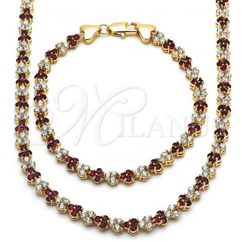 Oro Laminado Necklace and Bracelet, Gold Filled Style with Garnet and White Cubic Zirconia, Polished, Golden Finish, 06.284.0013.3