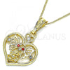 Oro Laminado Pendant Necklace, Gold Filled Style Heart and Butterfly Design, with Garnet and White Crystal, Polished, Golden Finish, 04.351.0022.1.20