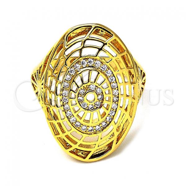 Oro Laminado Multi Stone Ring, Gold Filled Style with White Micro Pave, Polished, Golden Finish, 01.118.0022.08 (Size 8)