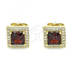 Oro Laminado Stud Earring, Gold Filled Style with Garnet Cubic Zirconia and White Micro Pave, Polished, Golden Finish, 02.210.0477.1