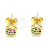 Oro Laminado Stud Earring, Gold Filled Style with Multicolor Micro Pave, Polished, Golden Finish, 02.156.0478.3