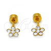 Stainless Steel Stud Earring, Flower Design, with White Crystal, Polished, Golden Finish, 02.271.0005