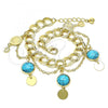 Oro Laminado Charm Bracelet, Gold Filled Style with Turquoise Opal, Polished, Golden Finish, 03.331.0209.08