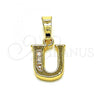 Oro Laminado Fancy Pendant, Gold Filled Style Initials Design, with White Cubic Zirconia, Polished, Golden Finish, 05.26.0033