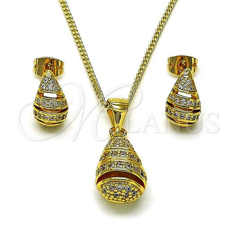 Oro Laminado Earring and Pendant Adult Set, Gold Filled Style Teardrop Design, with White Micro Pave, Polished, Golden Finish, 10.342.0164