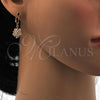 Oro Laminado Dangle Earring, Gold Filled Style Flower and Star Design, with White Cubic Zirconia, Polished, Golden Finish, 02.217.0056