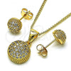 Oro Laminado Earring and Pendant Adult Set, Gold Filled Style with White Micro Pave, Polished, Golden Finish, 10.342.0072