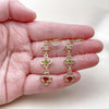 Oro Laminado Long Earring, Gold Filled Style Flower Design, with Multicolor Cubic Zirconia, Polished, Golden Finish, 02.323.0100