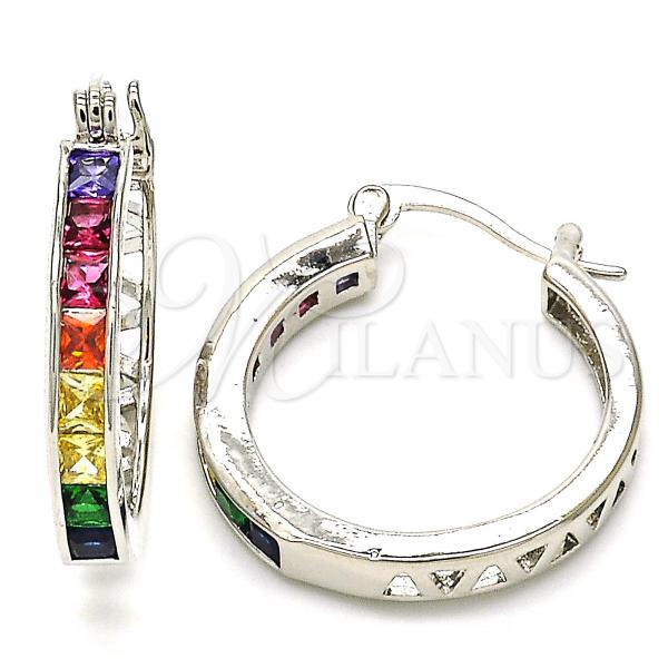 Rhodium Plated Small Hoop, with Multicolor Cubic Zirconia, Polished, Rhodium Finish, 02.210.0267.9.25