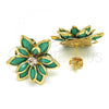 Oro Laminado Stud Earring, Gold Filled Style Flower Design, with Turquoise and White Crystal, Polished, Golden Finish, 02.64.0639