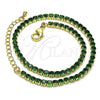 Oro Laminado Fancy Anklet, Gold Filled Style Cluster Design, with Green Cubic Zirconia, Polished, Golden Finish, 03.130.0009.8.10