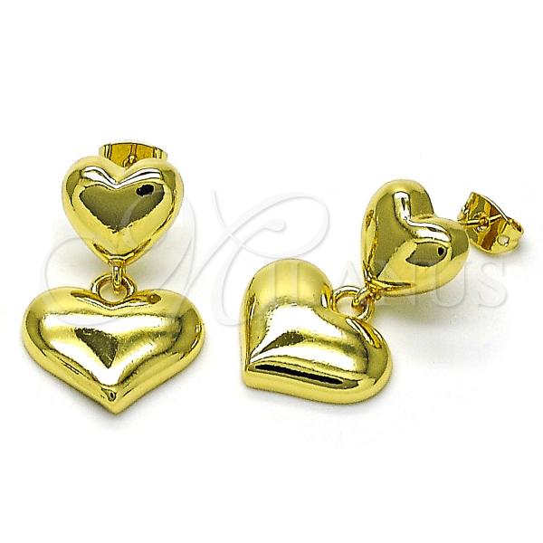 Oro Laminado Stud Earring, Gold Filled Style Heart Design, Polished, Golden Finish, 02.341.0202