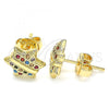 Oro Laminado Stud Earring, Gold Filled Style with Multicolor Micro Pave, Polished, Golden Finish, 02.233.0012