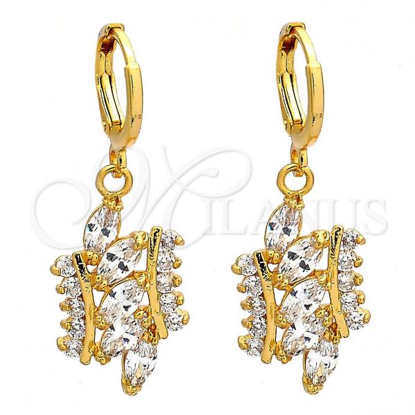 Oro Laminado Dangle Earring, Gold Filled Style with White Cubic Zirconia, Polished, Golden Finish, 02.205.0033