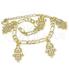 Oro Laminado Charm Bracelet, Gold Filled Style Hand of God Design, Polished, Golden Finish, 03.351.0103.07