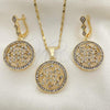 Oro Laminado Earring and Pendant Adult Set, Gold Filled Style with White Crystal and White Micro Pave, Polished, Golden Finish, 10.314.0004.1