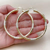 Oro Laminado Extra Large Hoop, Gold Filled Style Hollow Design, Diamond Cutting Finish, Tricolor, 02.213.0813.70
