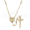 Oro Laminado Thin Rosary, Gold Filled Style Guadalupe and Crucifix Design, Diamond Cutting Finish, Tricolor, 09.380.0005.26