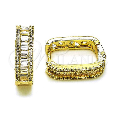 Oro Laminado Huggie Hoop, Gold Filled Style Baguette Design, with White Cubic Zirconia and White Micro Pave, Polished, Golden Finish, 02.283.0120.16