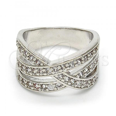 Rhodium Plated Multi Stone Ring, with White Micro Pave, Polished, Rhodium Finish, 01.217.0003.1.07 (Size 7)