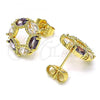 Oro Laminado Stud Earring, Gold Filled Style with Amethyst and White Cubic Zirconia, Polished, Golden Finish, 02.310.0026.2