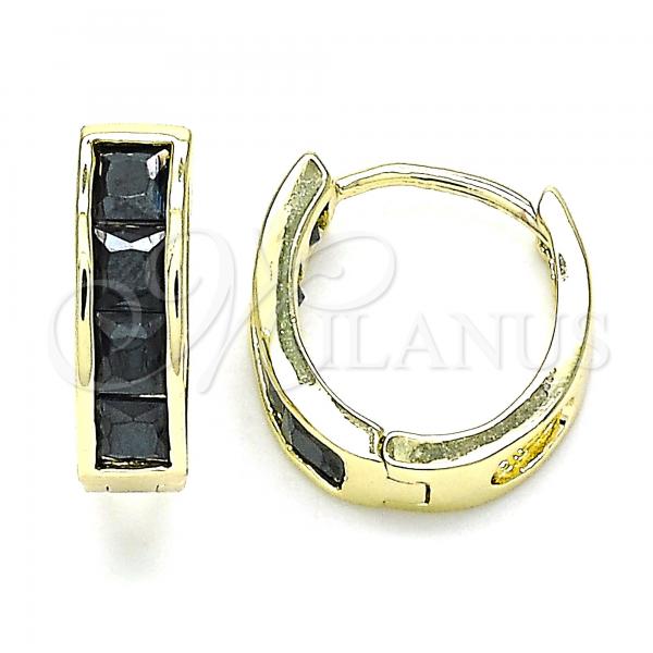 Oro Laminado Huggie Hoop, Gold Filled Style with Black Micro Pave, Polished, Golden Finish, 02.316.0068.15
