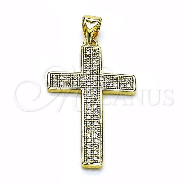 Oro Laminado Religious Pendant, Gold Filled Style Cross Design, with White Micro Pave, Polished, Golden Finish, 05.213.0142