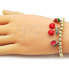 Oro Laminado Fancy Bracelet, Gold Filled Style Cherry Design, Red Enamel Finish, Golden Finish, 03.417.0011.08