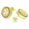 Oro Laminado Stud Earring, Gold Filled Style Heart Design, with Ruby Micro Pave, Polished, Golden Finish, 02.156.0474.1