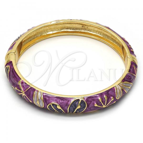 Oro Laminado Individual Bangle, Gold Filled Style Flower Design, Purple Enamel Finish, Golden Finish, 07.246.0008.05 (10 MM Thickness, Size 5 - 2.50 Diameter)