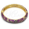 Oro Laminado Individual Bangle, Gold Filled Style Flower Design, Purple Enamel Finish, Golden Finish, 07.246.0008.05 (10 MM Thickness, Size 5 - 2.50 Diameter)