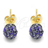 Oro Laminado Stud Earring, Gold Filled Style with Violet Crystal, Polished, Golden Finish, 02.63.2707.2