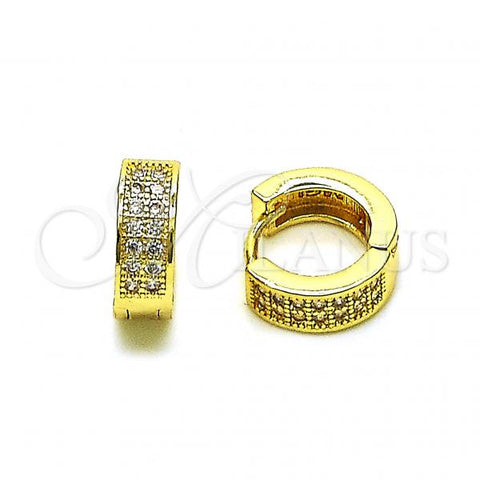 Oro Laminado Huggie Hoop, Gold Filled Style with White Micro Pave, Polished, Golden Finish, 02.195.0104.12
