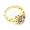 Oro Laminado Multi Stone Ring, Gold Filled Style with Amethyst and White Cubic Zirconia, Polished, Golden Finish, 01.210.0123.06